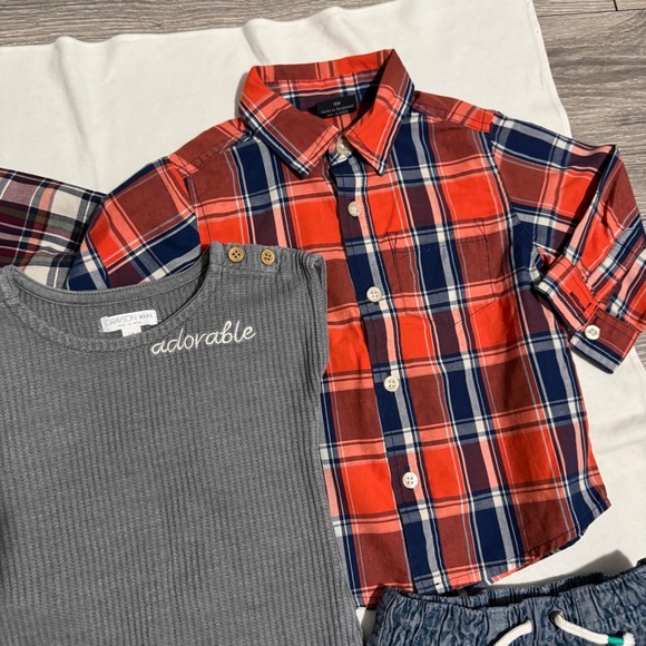 18 Months Button Down Shirt Boy 5pc Bundle Many Brands Shorts Pants & Bodysuit - Picture 3 of 11